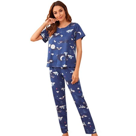 Pijama dama, model Curcubeu, albastru/alb, M