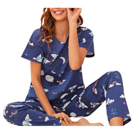 Pijama dama, model Curcubeu, albastru/alb, M