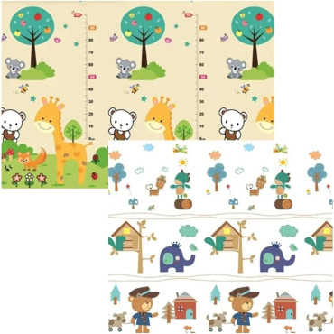 Covoras pentru Copii, Cyrax, cu 2 Fete, Model ZOO/Ursulet, din XPE+PE, Impermeabil, Antiderapant, Protectie Termica, +3 Luni, Pliabil, 150 x 200 x 1.5 cm, Multicolor