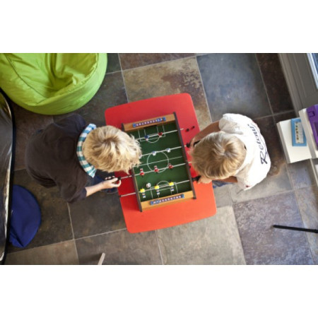 Mini Masa de Fotbal cu Teren si 12 Jucatori Cyrax, 4 Manere, cu Tablou pentru Scor, din Metal, Lemn si ABS, 34.5 x 23 x 7 cm, pentru copii/adulti