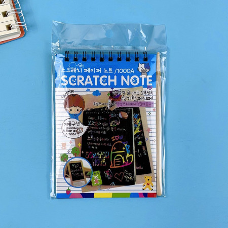 Caiet cu fise razuibile Cyrax, DIY Magic Scratch, 12 File, Curcubeu, Creion din Lemn, Cartonase negre, 14.5 x 10 cm, albastru