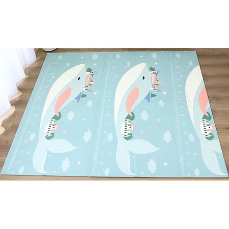 Covoras pentru Copii, Cyrax, cu 2 Fete, Model Balene/Iepurasi, din XPE+PE, Impermeabil, Antiderapant, Protectie Termica, +3 Luni, Pliabil, 180 x 200 x 1.5 cm, Multicolor