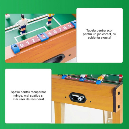 Mini Masa de Fotbal cu Teren si 12 Jucatori Cyrax, 4 Manere, cu Tablou pentru Scor, din Metal, Lemn si ABS, 34.5 x 23 x 7 cm, pentru copii/adulti