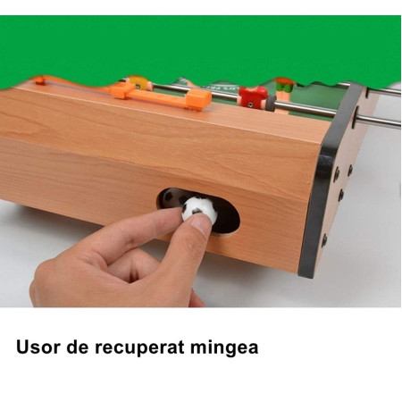 Mini Masa de Fotbal cu Teren si 12 Jucatori Cyrax, 4 Manere, cu Tablou pentru Scor, din Metal, Lemn si ABS, 34.5 x 23 x 7 cm, pentru copii/adulti