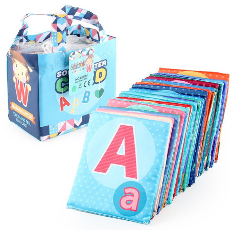 Set 26 Carduri din Panza cu Doua Fete, Cyrax, Model Litere, Educational, Interactiv, Saculet Inclus, Multicolor