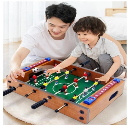 Mini Masa de Fotbal cu Teren si 12 Jucatori Cyrax, 4 Manere, cu Tablou pentru Scor, din Metal, Lemn si ABS, 34.5 x 23 x 7 cm, pentru copii/adulti