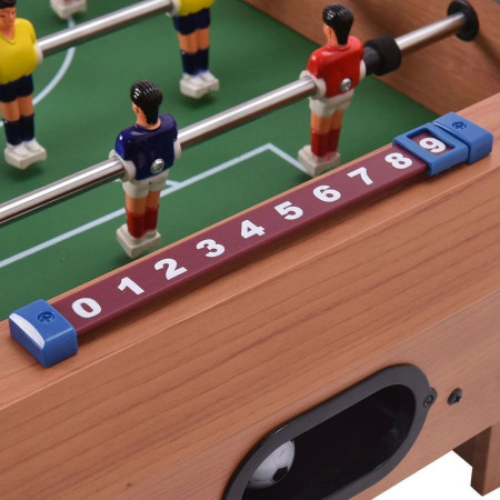 Mini Masa de Fotbal cu Teren si 12 Jucatori Cyrax, 4 Manere, cu Tablou pentru Scor, din Metal, Lemn si ABS, 34.5 x 23 x 7 cm, pentru copii/adulti